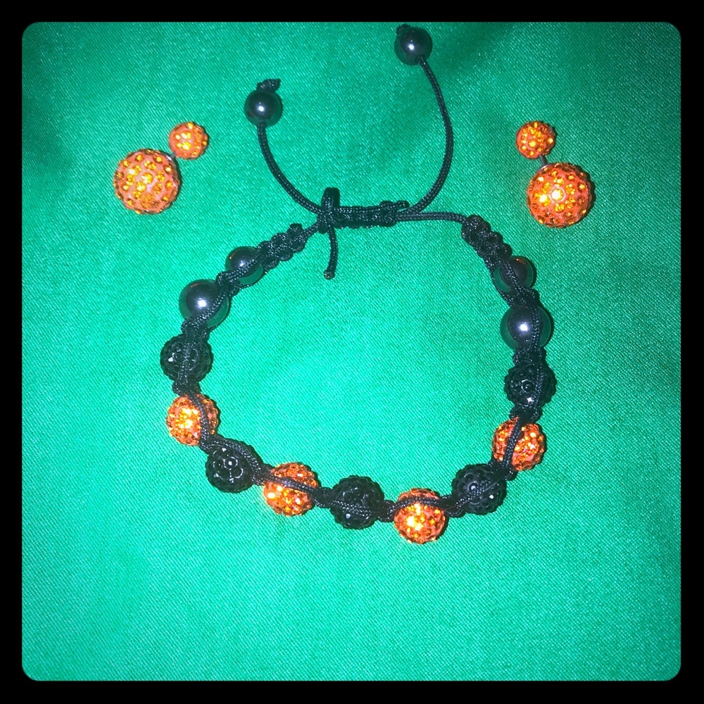 Orange & black pave bracelet & earring set. - Picture 1 of 1